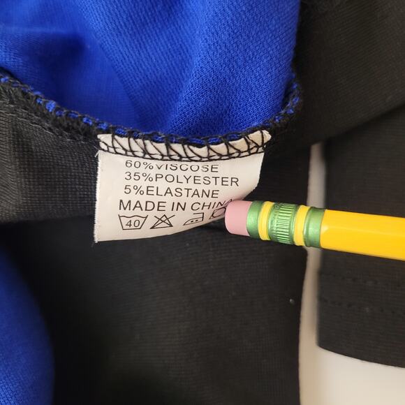 Colorblock Sheath Dress L Black/Royal Blue 3/4 Sleeve Back Zip HOMEYEE - Picture 6 of 7